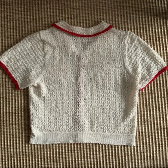 Doen Gloriana Alpaca Silk Collar Crochet Knit Button Sweater Top Moonstone Red - Picture 12 of 14